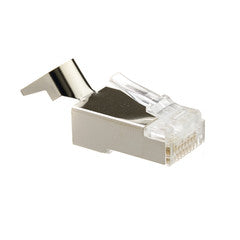 Platinum Tools Shielded Cat6a RJ45 Crimp Connector for Solid Cable, includes wire guide insert, 10 Gig, 8P8C, 100 Count