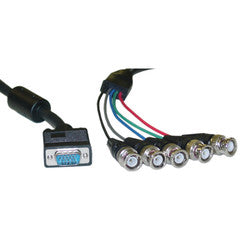 SVGA (HD15 Male) to BNC (5 Male) Monitor Breakout Cable, Black, Double Shielded, 6 foot