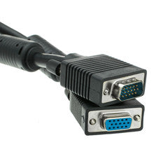 SVGA Extension Cable with Ferrites, Black, HD15 Male to HD15 Female, Coaxial Construction, Double Shielded, 75 foot
