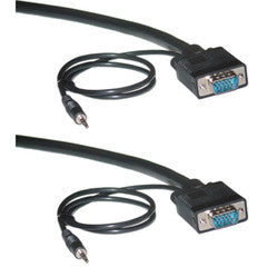 Shielded SVGA Cable with 3.5mm Audio, Black, HD15 Male, Coaxial Construction, Double Shielded, 6 foot
