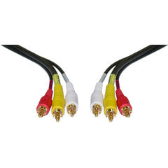 Stereo/VCR RCA Cable, 2 RCA (Audio) + RCA RG59 Video, Gold-plated Connectors, 50 foot