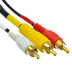 Stereo/VCR RCA Cable, 2 RCA (Audio) + RCA RG59 Video, Gold-plated Connectors, 12 foot