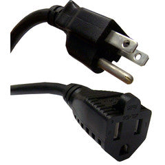 Power Extension Cord, Black, NEMA 5-15P to NEMA 5-15R, 10 Amp, 3 foot