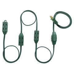 9-Outlet SPT-2 power extension cord w/rocker switch.  18/2.  9 foot.  Green