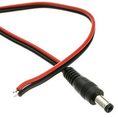 DC Power Socket to Bare Wire, DC Male to Open End, 2 foot