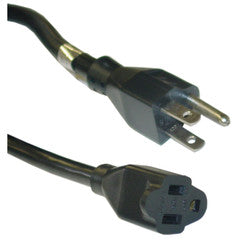 Power Extension Cord, Black, SJT, NEMA 5-15P to NEMA 5-15R, 14 AWG, 3 Conductor, 15 Amp, 15 foot