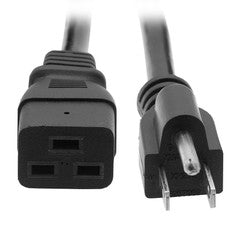 C19 to NEMA 5-15P Power Cord, Black, SJT, 14 AWG, 3 Conductor, 300 volt, 6 foot
