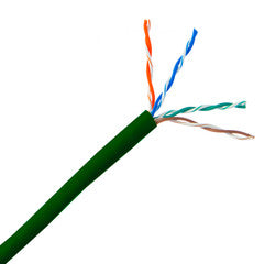Plenum Cat6 Bulk Cable, Green, Solid, UTP (Unshielded Twisted Pair), CMP, 23 AWG, Pullbox, 1000 foot