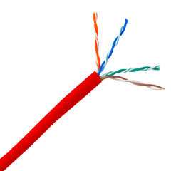 Plenum Cat6 Bulk Cable, Red, Solid, UTP (Unshielded Twisted Pair), CMP, 23 AWG, Pullbox, 1000 foot
