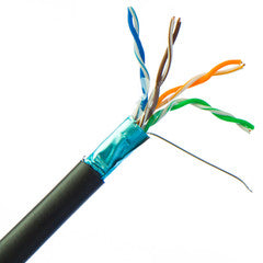 Direct Burial/Outdoor Rated Shielded Cat6 Black Ethernet Cable, Solid, 23 AWG, Spool, 1000 foot