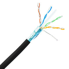 Bulk Shielded Cat6 Black Ethernet Cable, Solid, Spool, 1000 foot