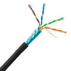 Plenum Cat5e Bulk Cable, Black, Solid, Shielded, CMP, 24 AWG, Spool, 1000 foot