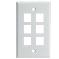 Keystone Wall Plate, White, 6 Port, Single Gang