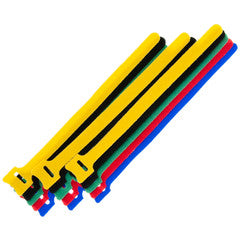 Hook and Loop Cable Tie, Assortment 15pcs - 3/each color (Red, Blue, Green, Yellow, Black)