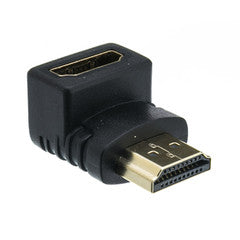HDMI High Speed Right Angle Adapter, HDMI Type-A Male to HDMI Type-A Female, Vertical 90 Degree - Down, 4K 60Hz, Black