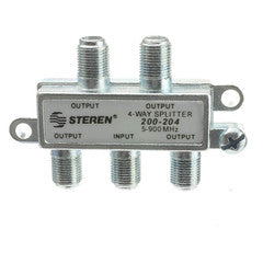 F-Pin Coaxial Splitter, 4 Way, 5-900 MHz, UHF-VHF-FM, OTA/Broadcast tv/Antenna