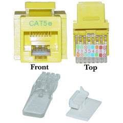 Cat5e Keystone Jack, Yellow, Toolless, RJ45 Female