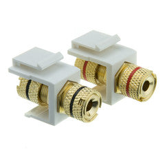 Keystone Insert, White, Banana Plug Binding Post, Banana Plug Female Coupler, Set of 2 (Red/Black)