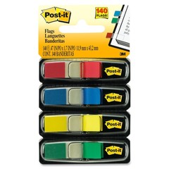 3M Post-it Smaller Size Flags, Red, Yellow, Blue, Green, .47 in x 1.7 in 35 flgs/color, 4/pack