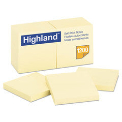 Highland Self-Stick Notes, 3 x 3, Yellow, 100-Sheet, 12/Pack