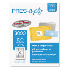 Avery Press-a-ply Laser Address Labels, 1 x 2 5/8, White, 3000/Box