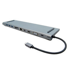 USB C Docking station. HDMI + Mini DP + VGA + USB3.0(3 port) + SD card slot + RJ45 +3.5 audio + USB C Female
