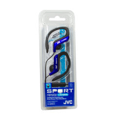 JVC Sport Stereo Headphones w/ inline Mic and controls, Blue, Adjustable Ear Clip, 1.2 meter cord with 3.5 mm stereo male end