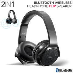 Bluetooth Wireless Headphone flip speaker, 2 in 1, with AUX input and Micro SD card port.  Includes built-in microphone for phone calls.