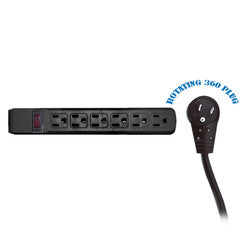 Surge Protector, Flat Rotating Plug, 6 Outlet, Black Horizontal Outlets, Plastic, Power Cord 6 foot