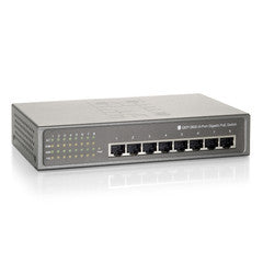 8 Port 10/100/1000 Gigabit Ethernet Switch with PoE, Matte Grey, 15.4 Watts/Port, 61.6 Watt Total