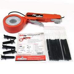 QuikZip Kit Contains Cable Tie Tool, 50ft of Black Tie Material w/ 55lb limit, UV protected, 200 Tie Ends, 5 Anchor Plugs