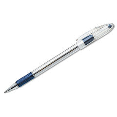 Pentel R.S.V.P. Stick Ballpoint Pen, Medium 1mm, Blue Ink, Clear/Blue Barrel, 12/pack