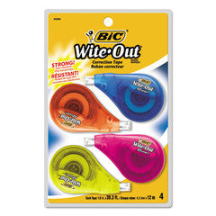 Bic Wite-Out EZ Correct Correction Tape, Non-Refillable, 1/6 x 400 inch, 4/Pack