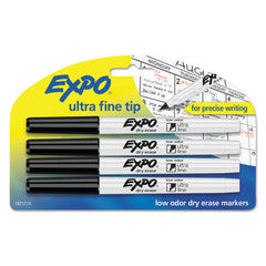Expo Low-Odor Dry-Erase Marker, Extra-Fine Needle Tip, Black, 4/Pack