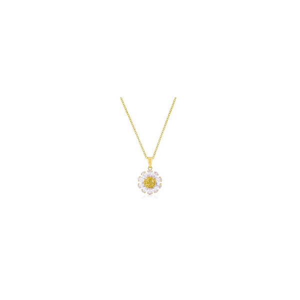 Goldtone Purple And Yellow Cubic Zirconia Floral Pendant