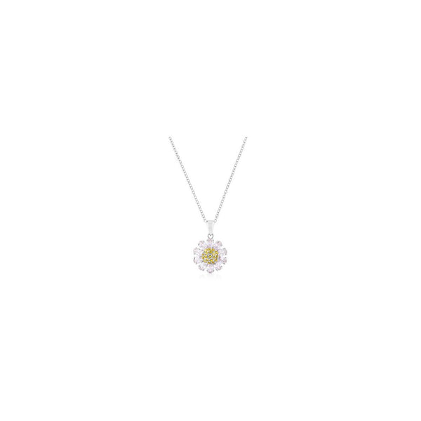 Silvertone Purple And Yellow Cubic Zirconia Floral Pendant