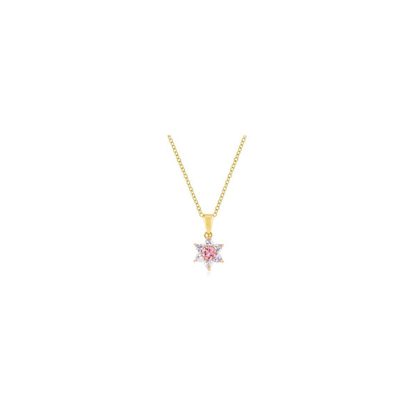 Goldtone Pink Cubic Zirconia Starburst Pendant