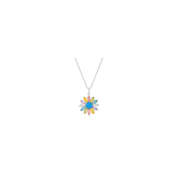 Silvertone Colorful Flower Pendant