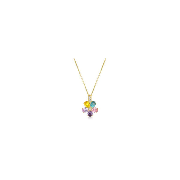 Multi-color Floral Pendant In Goldtone