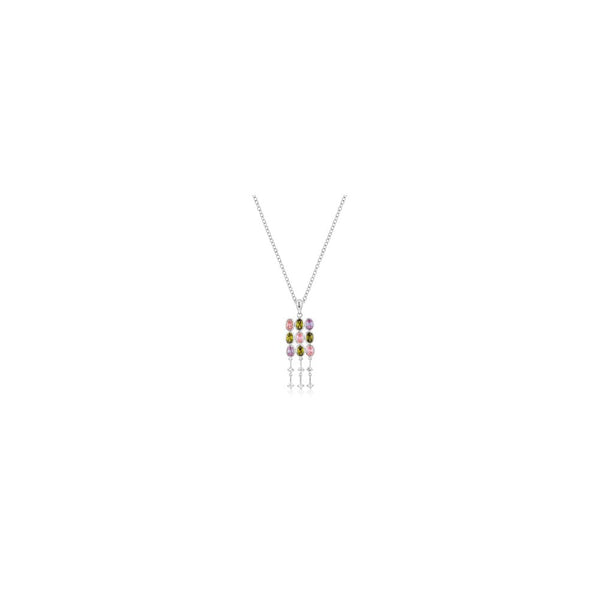 Silvertone Oval Cz Crest Pendant