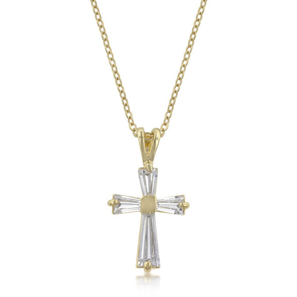 Goldtone Baguette Cross Pendant