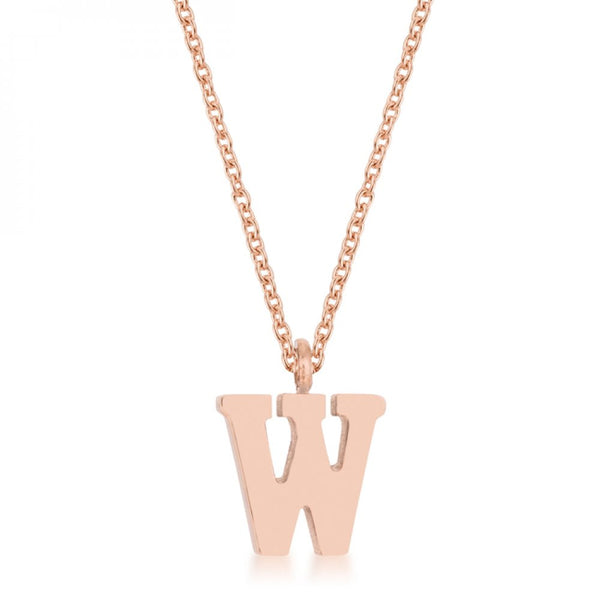 Elaina Rose Gold Stainless Steel W Initial Necklace