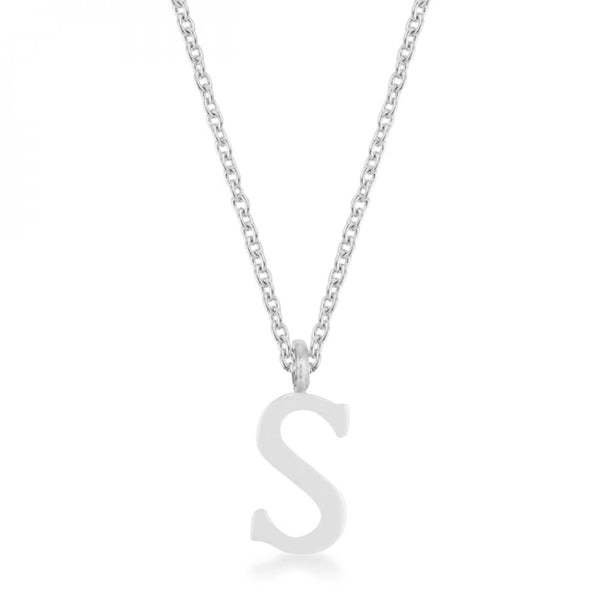 Elaina Rhodium Stainless Steel S Initial Necklace
