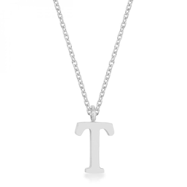 Elaina Rhodium Stainless Steel T Initial Necklace