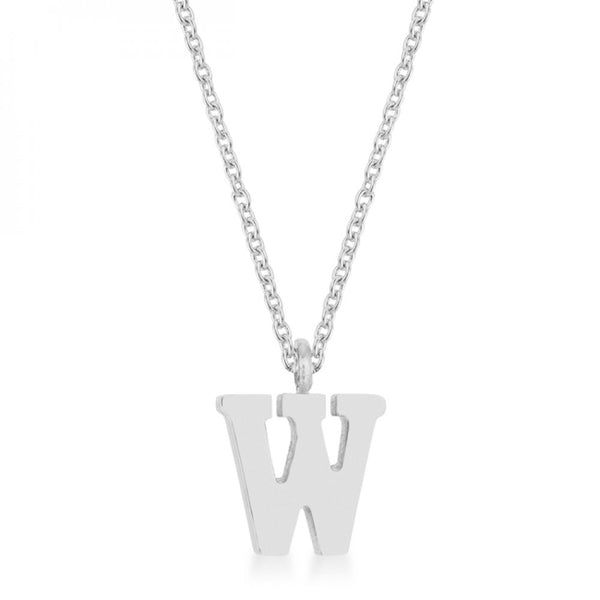 Elaina Rhodium Stainless Steel W Initial Necklace