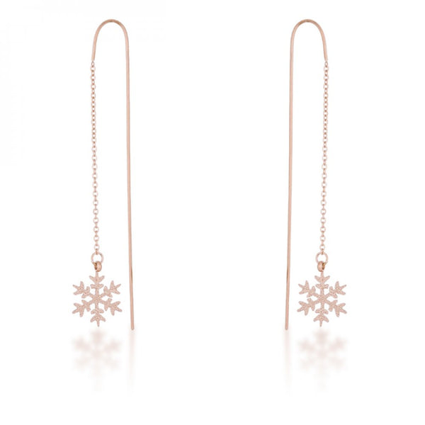 Noelle Rose Gold Stainless Steel Snowflake Threaded Drop Earrings