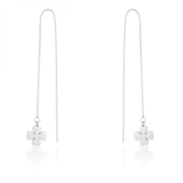 Patricia Rhodium Stainless Steel Clover Threaded Drop Earrings