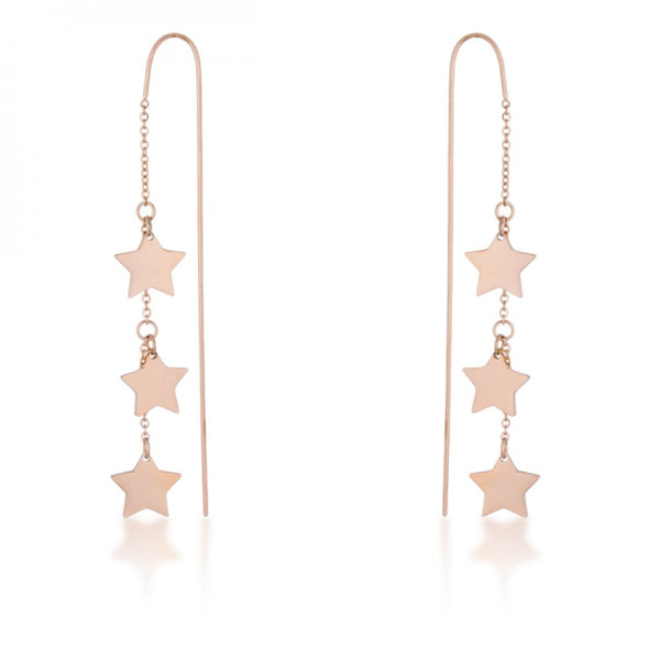 Reina Rose Gold Stainless Steel Delicate Star Threaded Drop Earrings