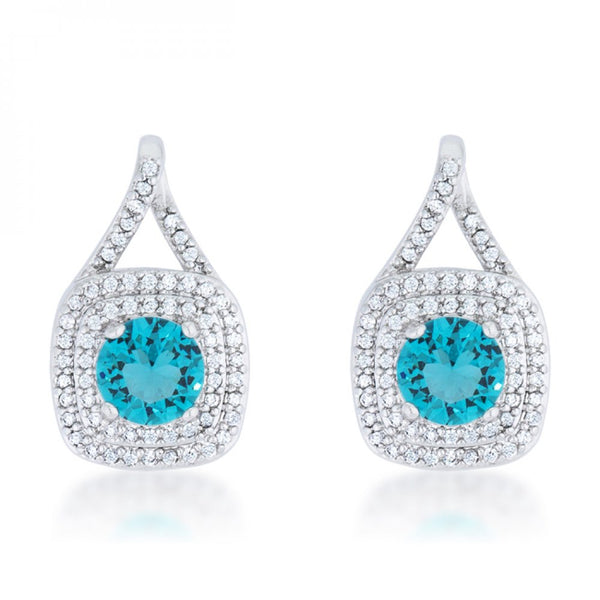Christal 2.3ct Aqua Cz Rhodium Classic Drop Earrings
