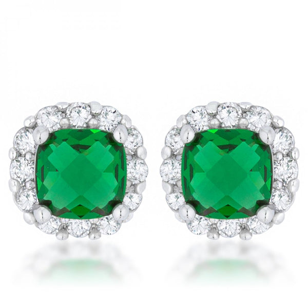 Liz 2ct Emerald Cz Rhodium Classic Cushion Stud Earrings